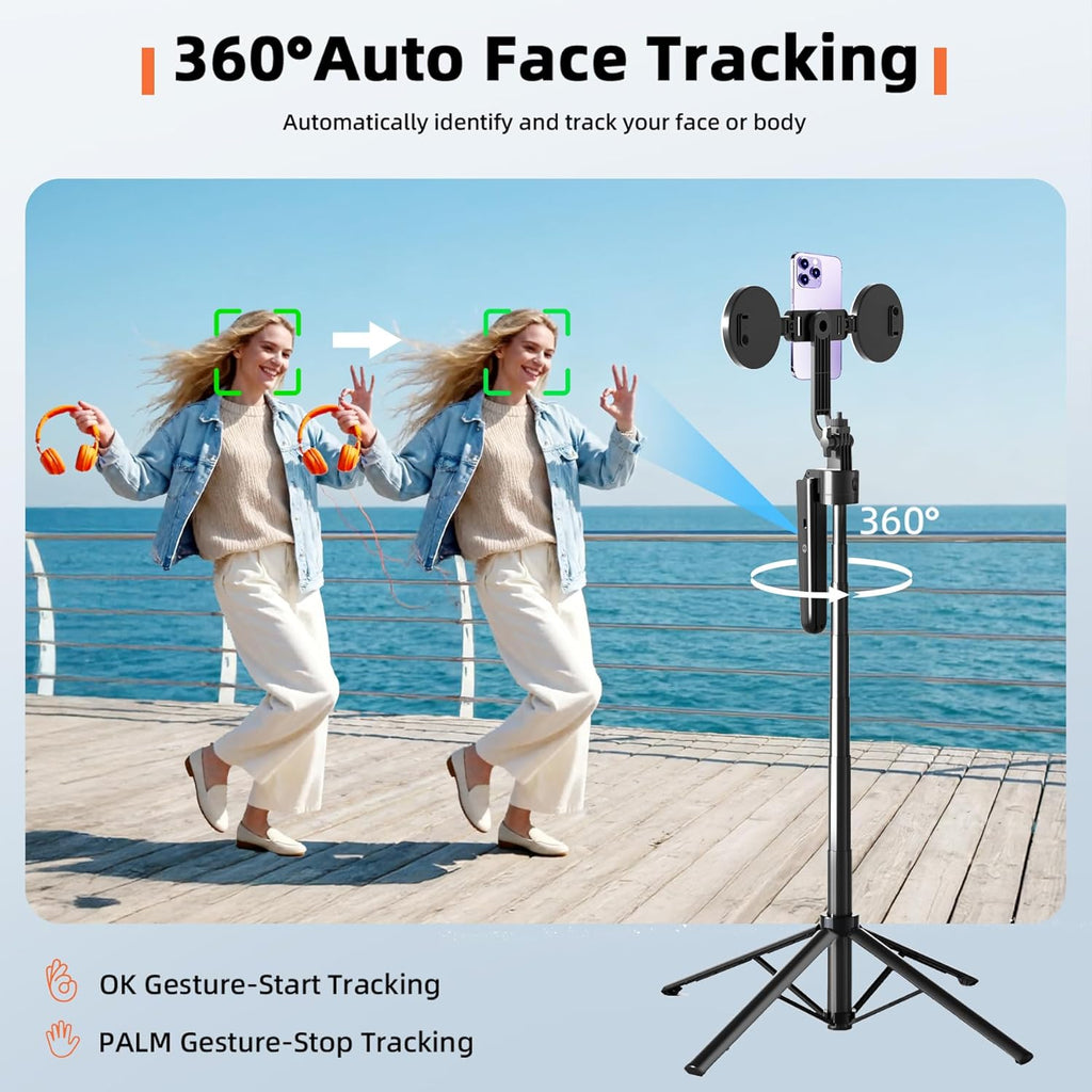 Auto Face Tracking Selfie Stick Tripod for iPhone with Light 360 Rotation That Follows Your Movement 70.9" Camera Tripod Stand with Remote for Content Creator Vlog Live Stream Video Recording