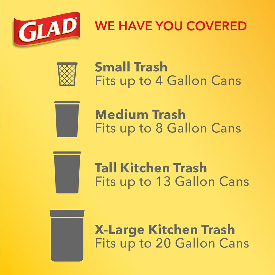 Glad 4 Gallon Small Trash Bags Febreze Fresh Clean Scent Quick-Tie Closures 26 Count