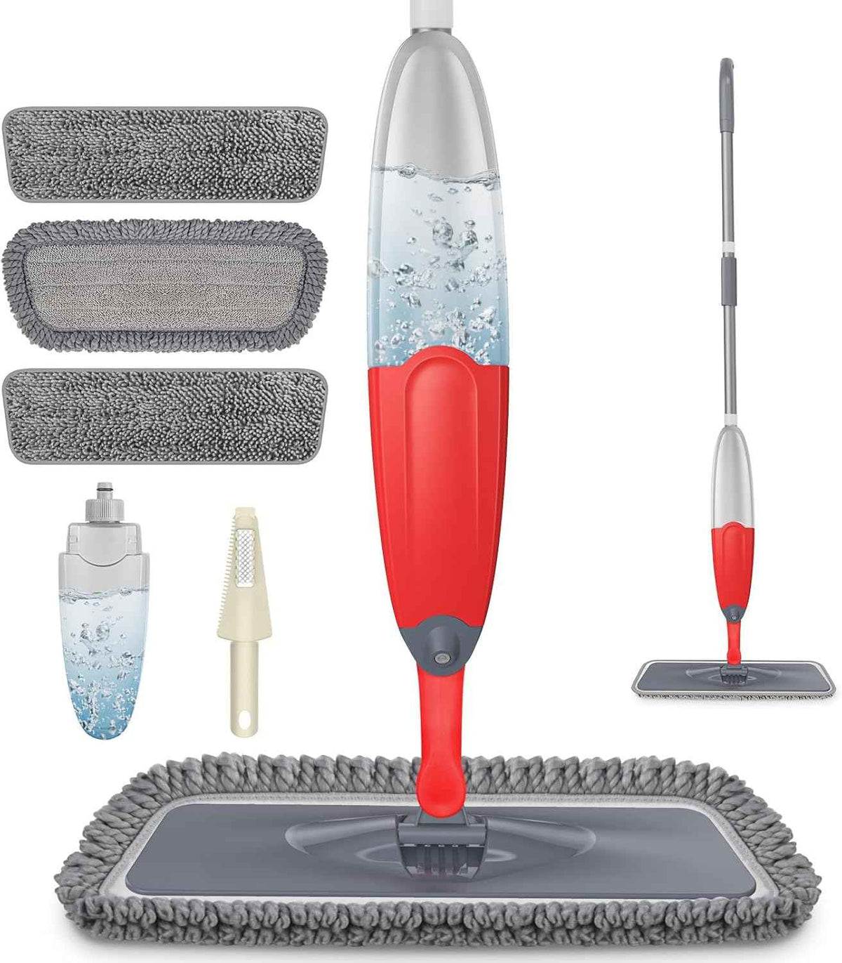 HOMTOYOU Spray Mops for Floor Cleaning: Wet Mop for Hardwood Tile Wood Laminate Vinyl - 3 Washable Microfiber Pads for Swiffer Powermop - Absorbs Pet Hair Dust