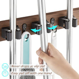 Mop and Broom Holder Wall Mount - Rustic Wood Broom Mop Hanger - Wall Mounted Garden Tool Rack Organizer for Closet Garage Laundry Room Kitchen Decor With 4 Slots & 4 Hooks - PureLivingMart