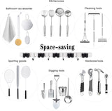 AceMining 5 Racks and 4 Hooks Mop and Broom Holder Wall Mount, Broom Organizer Storage Tool Racks Stainless Steel Heavy Duty Hooks Self Adhesive Solid Non-slip for Home Kitchen Garden Laundry Garage