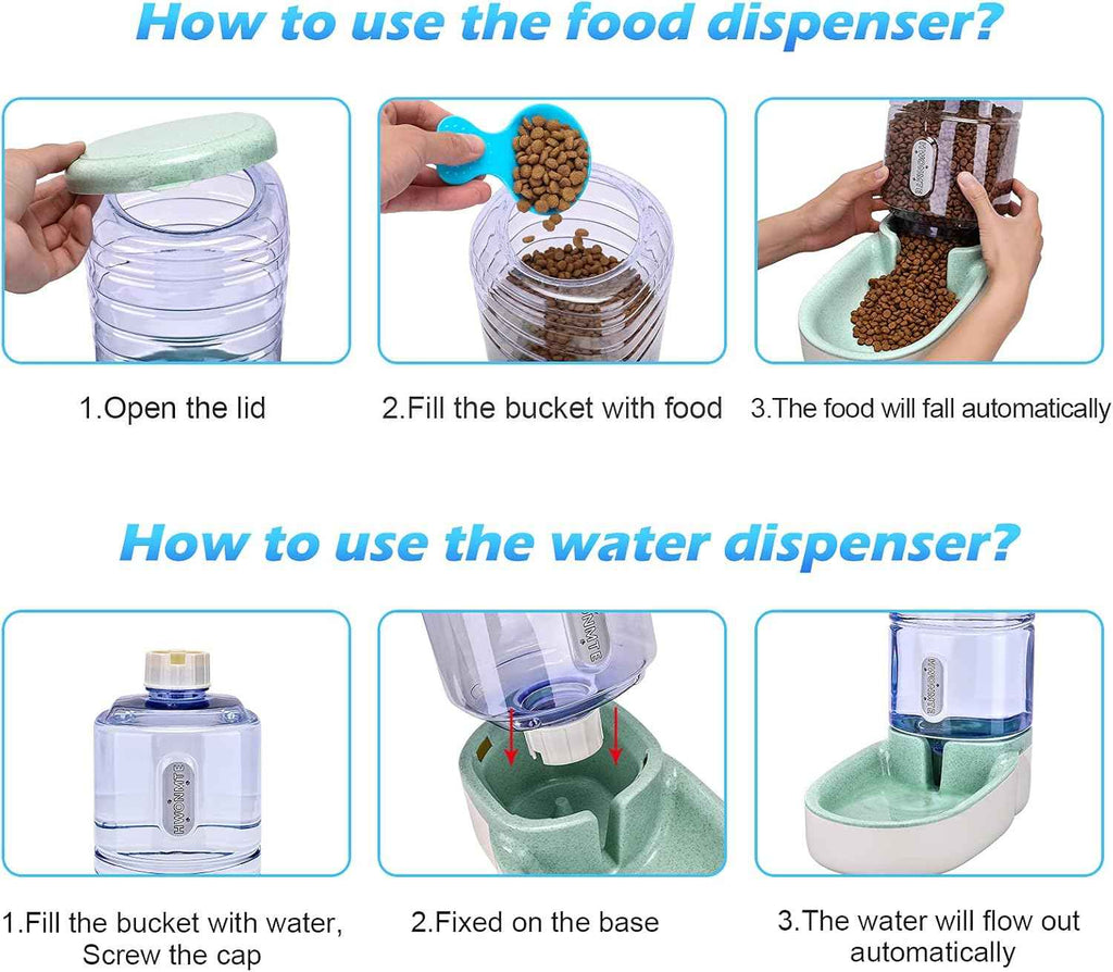 Automatic Dog Cat Feeder and Water Dispenser Set for Small to Large Pets with 1 Gallon Capacity