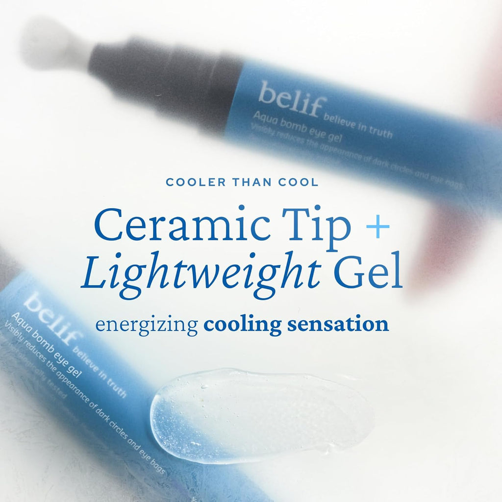 belif Aqua Bomb Cooling Eye Gel - Caffeine & Hyaluronic Acid for Puffiness & Hydration, Niacinamide & Vitamin C for Dark Circles, Adenosine & Collagen for Plumping, Korean Skin Care, 0.5 fl oz (15ml)