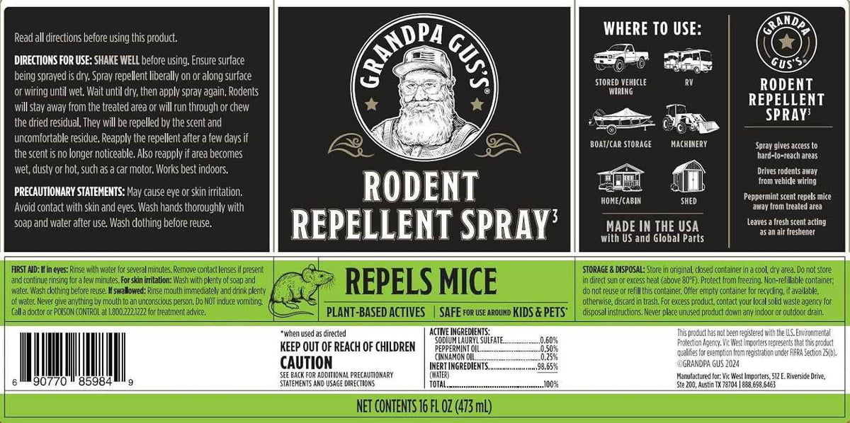 Grandpa Gus's Rodent Repellent Spray, Peppermint & Cinnamon Oil, Prevents Mouse/Rats from Nesting & Chewing on Wires, 16 fl oz (Pack of 1)