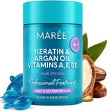 MAREE Hair Serum for Frizzy Dry Hair – Styling Capsules with Keratin, Argan Oil, Vitamins A E B5 – UV & Heat Protectant Frizz Control Serum for Women – Aceite Para el Cabello Treatment | for Frizzy, for Women, Frizzy, Damaged