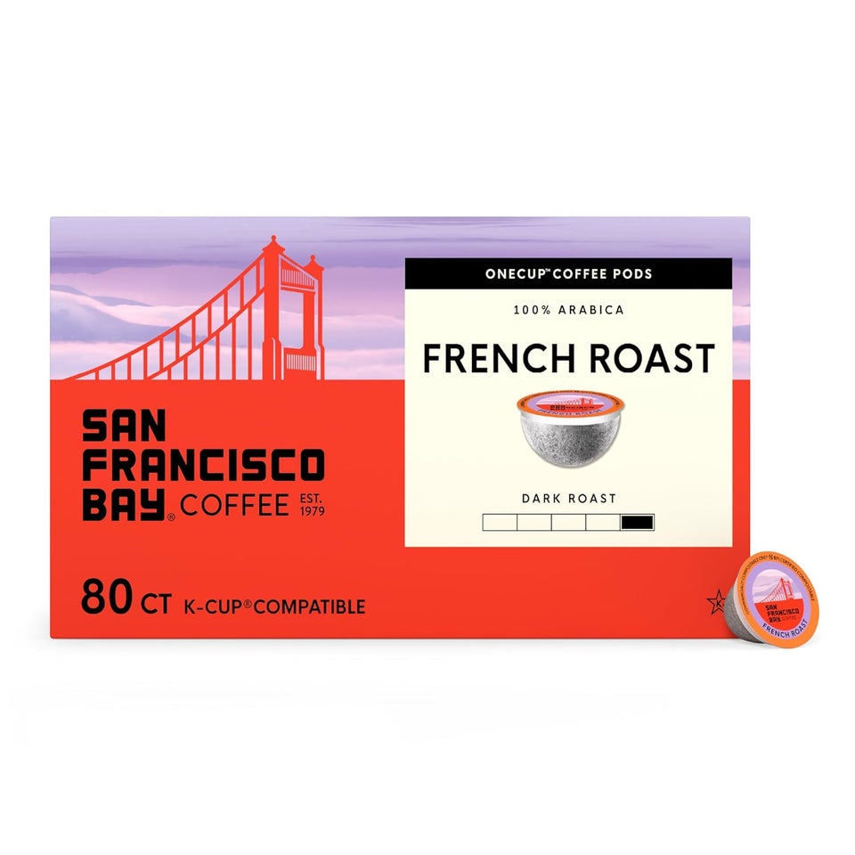San Francisco Bay K-Cup Coffee Pods, French Roast (80 ct), Dark Roast, Commercially Compostable Single-Serve Coffee Pods