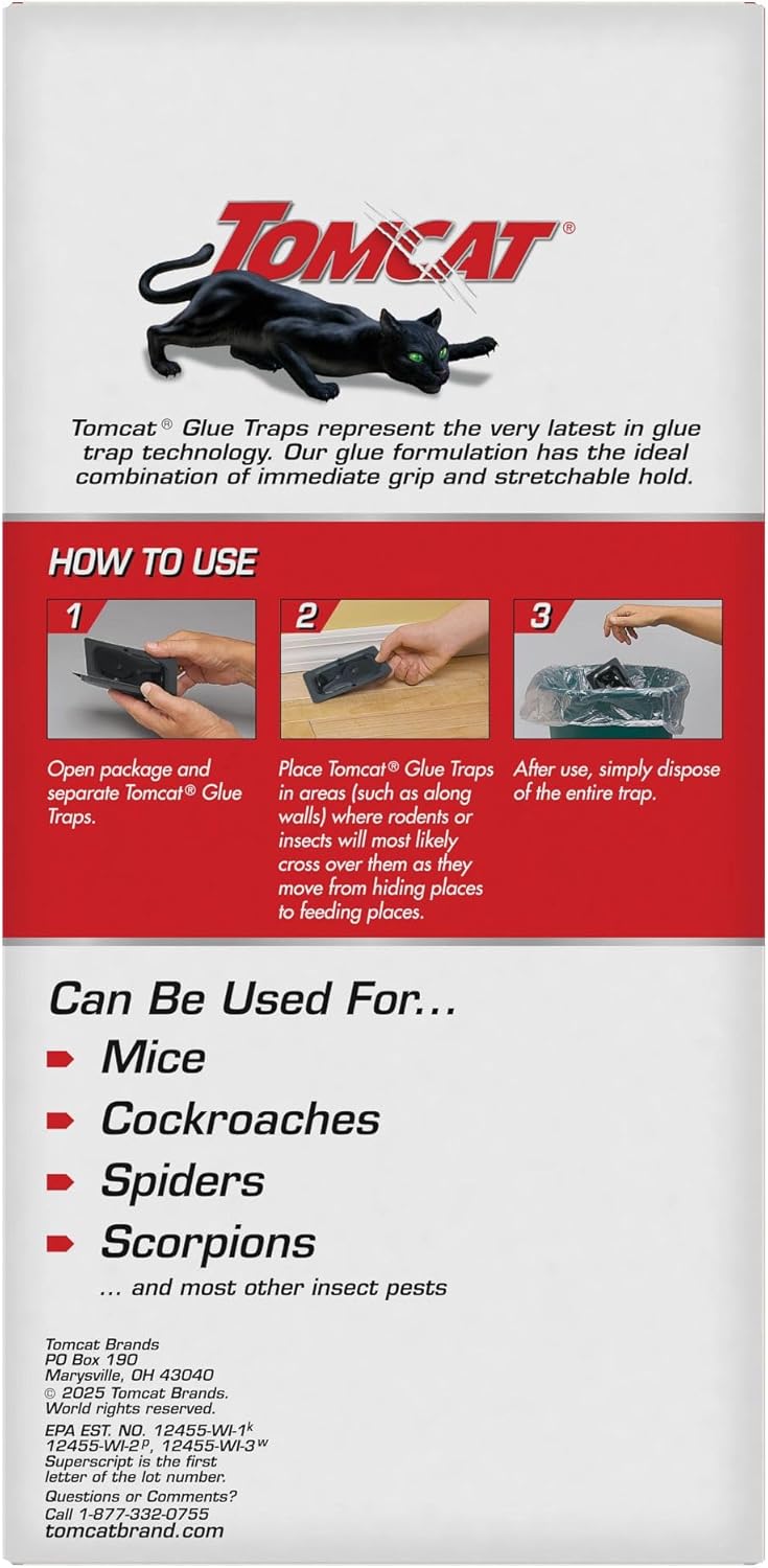 Tomcat Glue Traps Mouse Size with Eugenol for Enhanced Stickiness for Mice, Cockroaches, and Spiders, 6 Traps