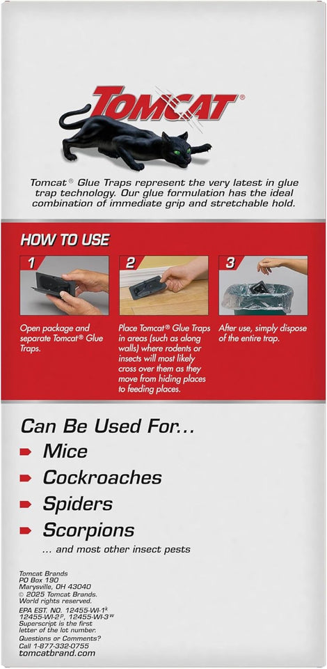 Tomcat Glue Traps Mouse Size with Eugenol for Enhanced Stickiness - Sticky Pads For Mice, Cockroaches, and Spiders, 6 Traps