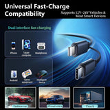 MLVOC 120W Fast Charging Car Charger with Earbuds, Retractable 4-in-1 USB-C & Lightning for iPhone & Android (Black) - PureLivingMart