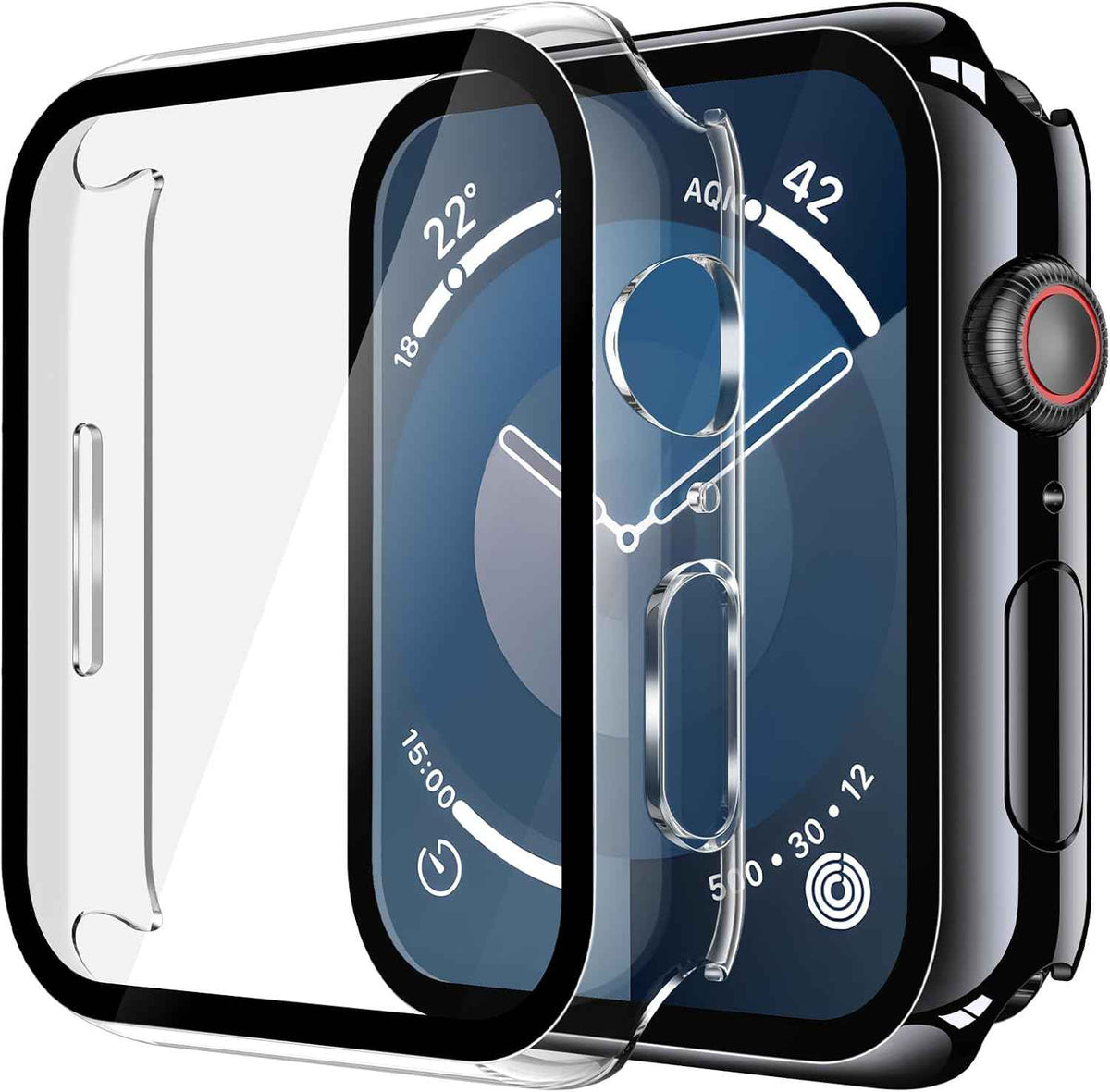 Misxi 2 Pack Tempered Glass Case Compatible for Apple Watch Series 11 (2025) Series 10 46mm, Screen Protector Cover for iWatch, Black