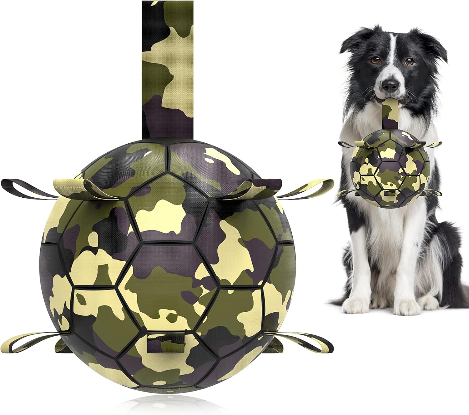 Qdan dog toys 6 inch world cup dog soccer ball with straps for small medium pet outdoor play