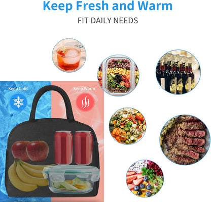 DALINDA Lunch Bag Lunch Box for Women Men Reusable Insulated Lunch Bags,Water-Resistant Cute Cooler Lunch Tote Bag, Large Capacity for Work Travel Picnic,Black