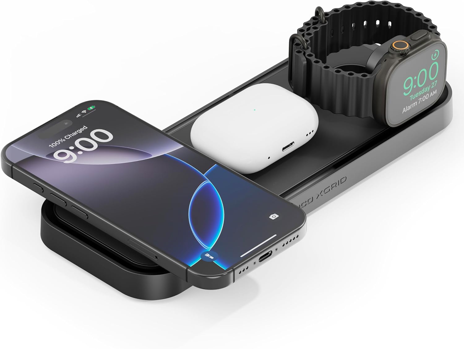 NOCO XGrid XDP3: 3-in-1 Wireless Charging Pad – Charging Station for iPhone, Apple Watch, and AirPods – MagSafe Compatible, Qi2 Certified – Includes 45W USB-C Wall Charger and 6.5-Foot USB-C Cable
