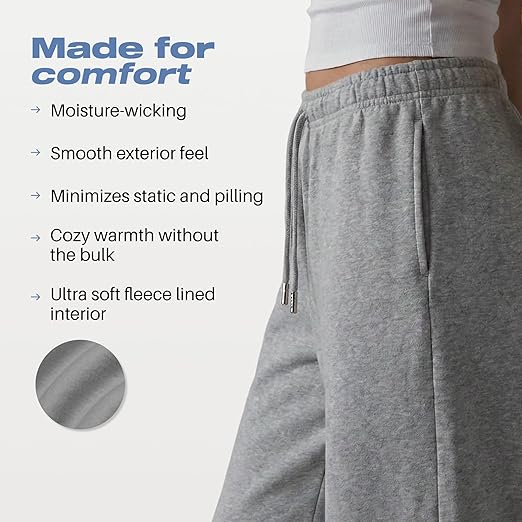 Common Stitch 3 Pack Wide Leg Fleece Lounge Sweatpants for Women — Deep Pockets, Relaxed Fit, Elastic Drawstring Waist