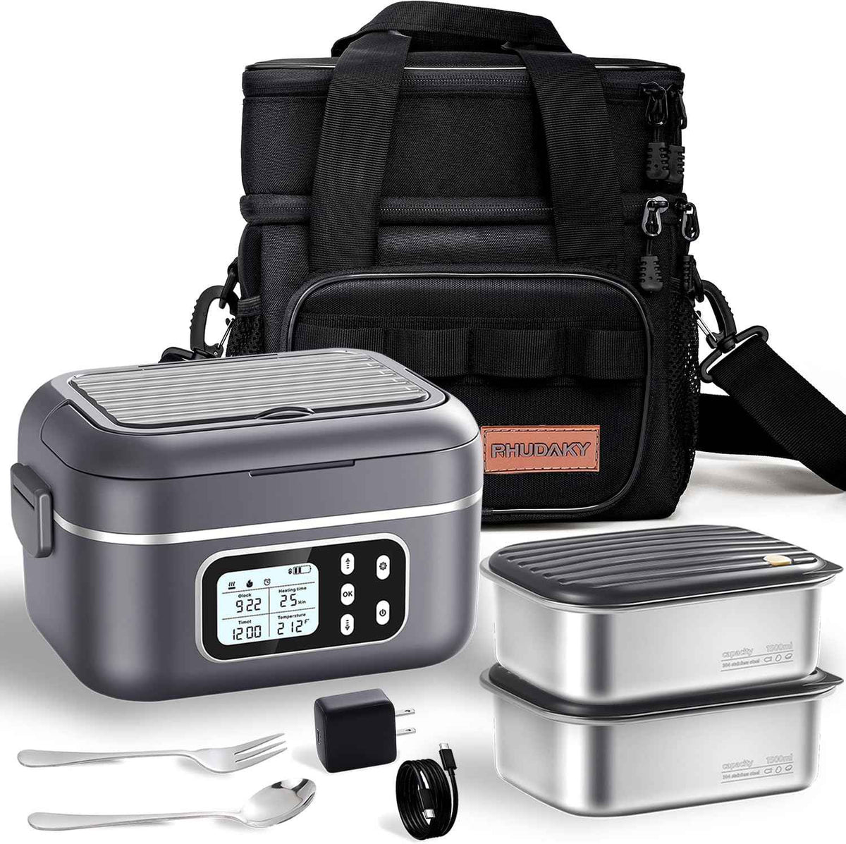 2 x 6.3-Cup Cordless Electric Heated Lunch Box, 100W Rechargeable Portable Food Warmer for Adults and Travel