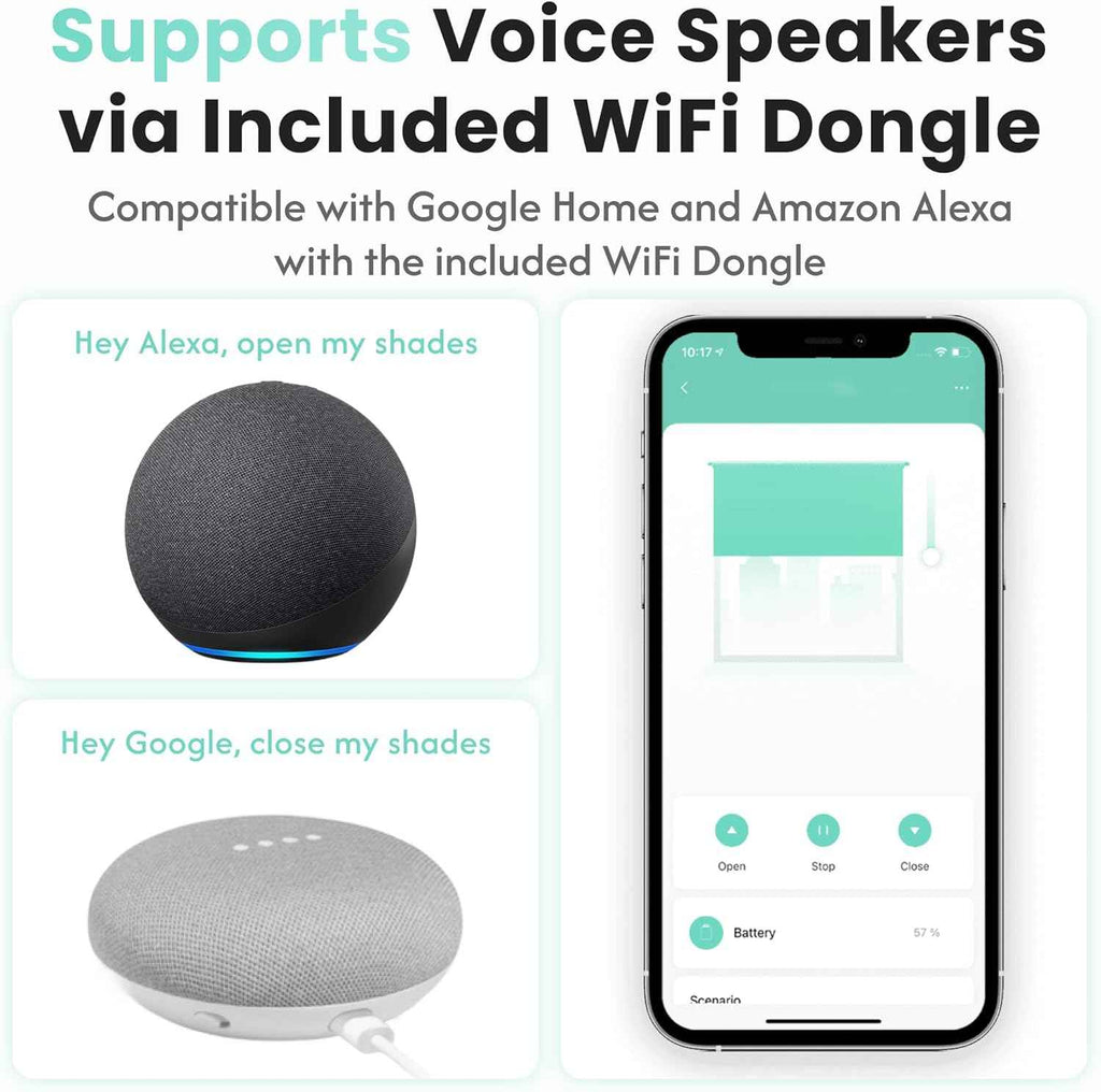 Aura Roller Smart Shade Driver, Remote Control & WiFi Dongle | Automate Existing Blinds | Beaded Window Shade Compatible Up to 4x5ft | Rechargeable Battery | Set Schedules | Hands Free Voice Control