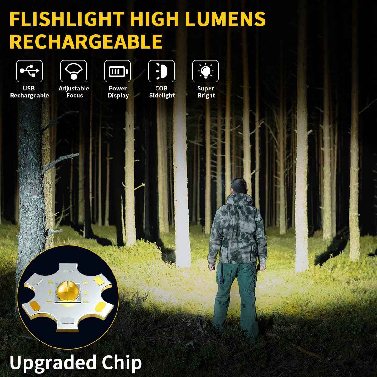 Rechargeable Flashlights High Lumens, 7Mode Super Bright Flashlight Camping, Adjustable Tactical Flash Light High Powered, LED Flashlights for Home Emergency, Christmas Gifts Stocking Stuffers for Men