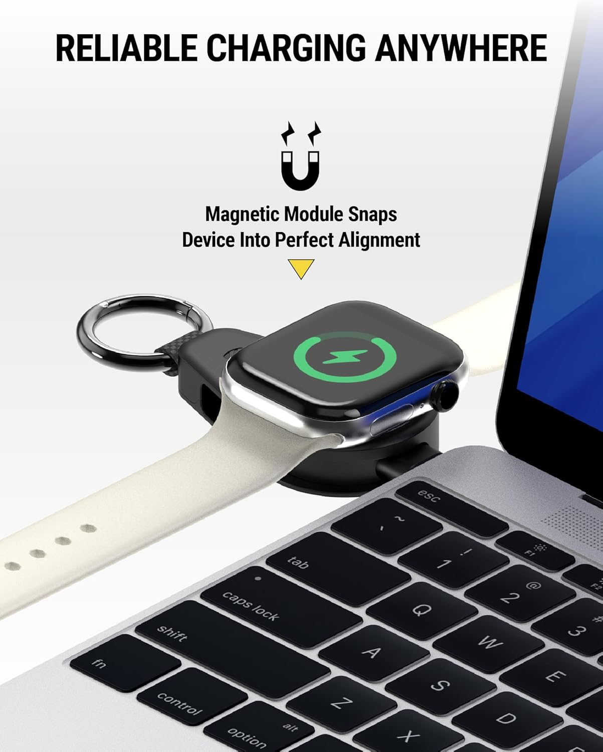 Scosche WatchIt Keychain Magnetic Charger for Apple Watch, Fast Charging USB-C Plug-in (No Battery), Portable Travel Charger for Series 11/10/9/8/7/6/5/4/3/2, Ultra 3/2, SE3/SE2/SE & AirPods, Black