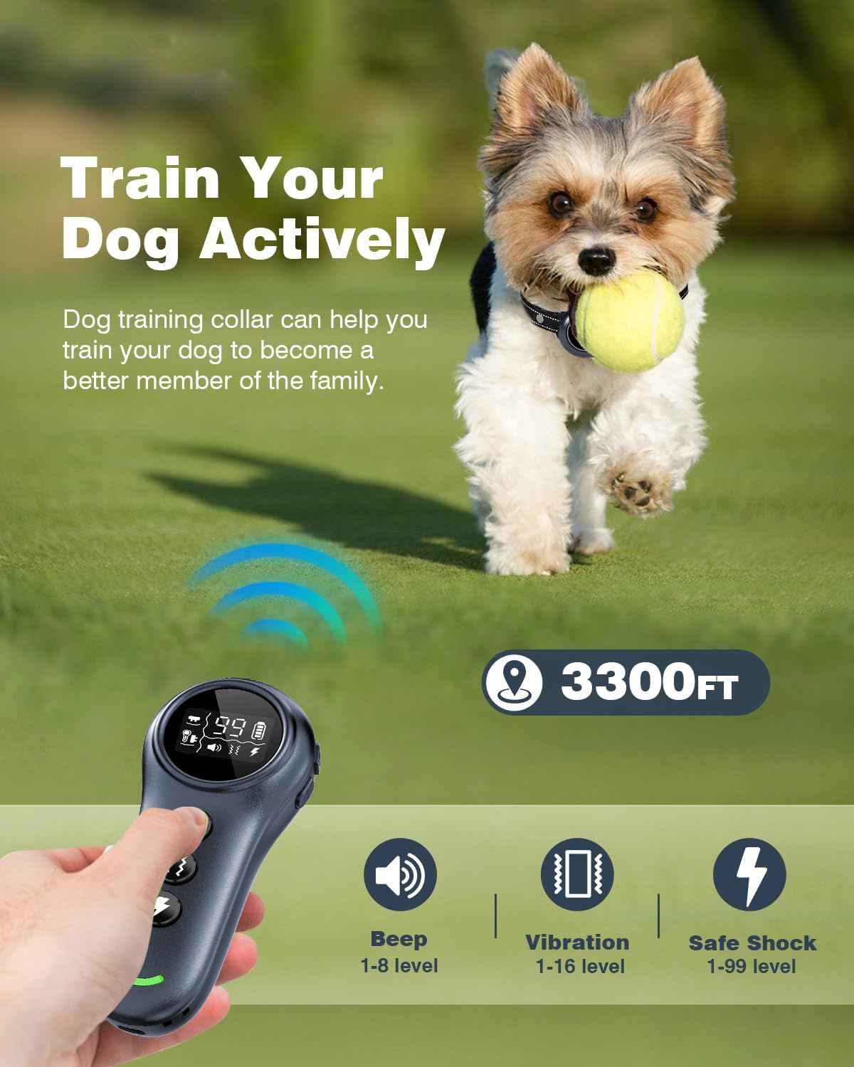 2-in-1 Dog Training Collar with 5 Sensitivity & 3300FT Remote for All Breeds Waterproof E-Collar