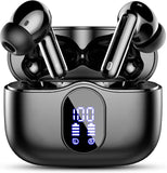 Wireless Earbuds, Bluetooth 5.4 Headphones Bass Stereo, Ear Buds with Noise Cancelling Mic, LED Display in Ear Earphones Clear Calls, IP7 Waterproof Bluetooth Earbuds for Phones/Sports/Laptop, Black