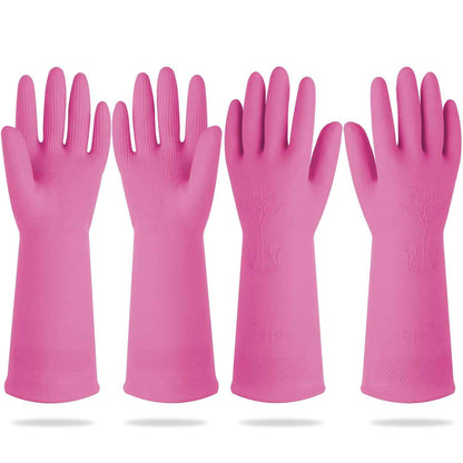 Mamison 2 Pairs Reusable Waterproof Household Dishwashing Cleaning Rubber Gloves, Non-Slip Kitchen Glove (Pink, Medium (Pack of 2))