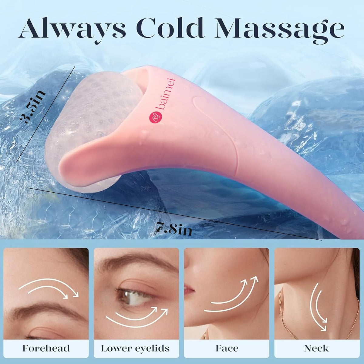 BAIMEI IcyMe Ice Roller for Face and Gua Sha Facial Tool Set, Ice Face Roller Reduces Puffiness Relieves Migraines Skin Care Tools, Self Care for Women - Pink