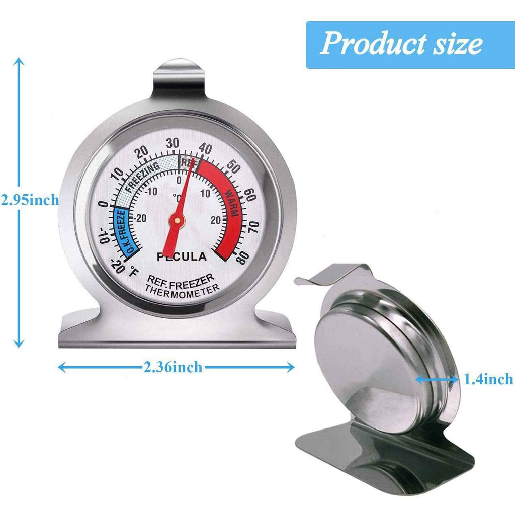 2-pack classic refrigerator thermometer with 30-30°C/20-80°F temperature range, stainless steel, and mechanical design