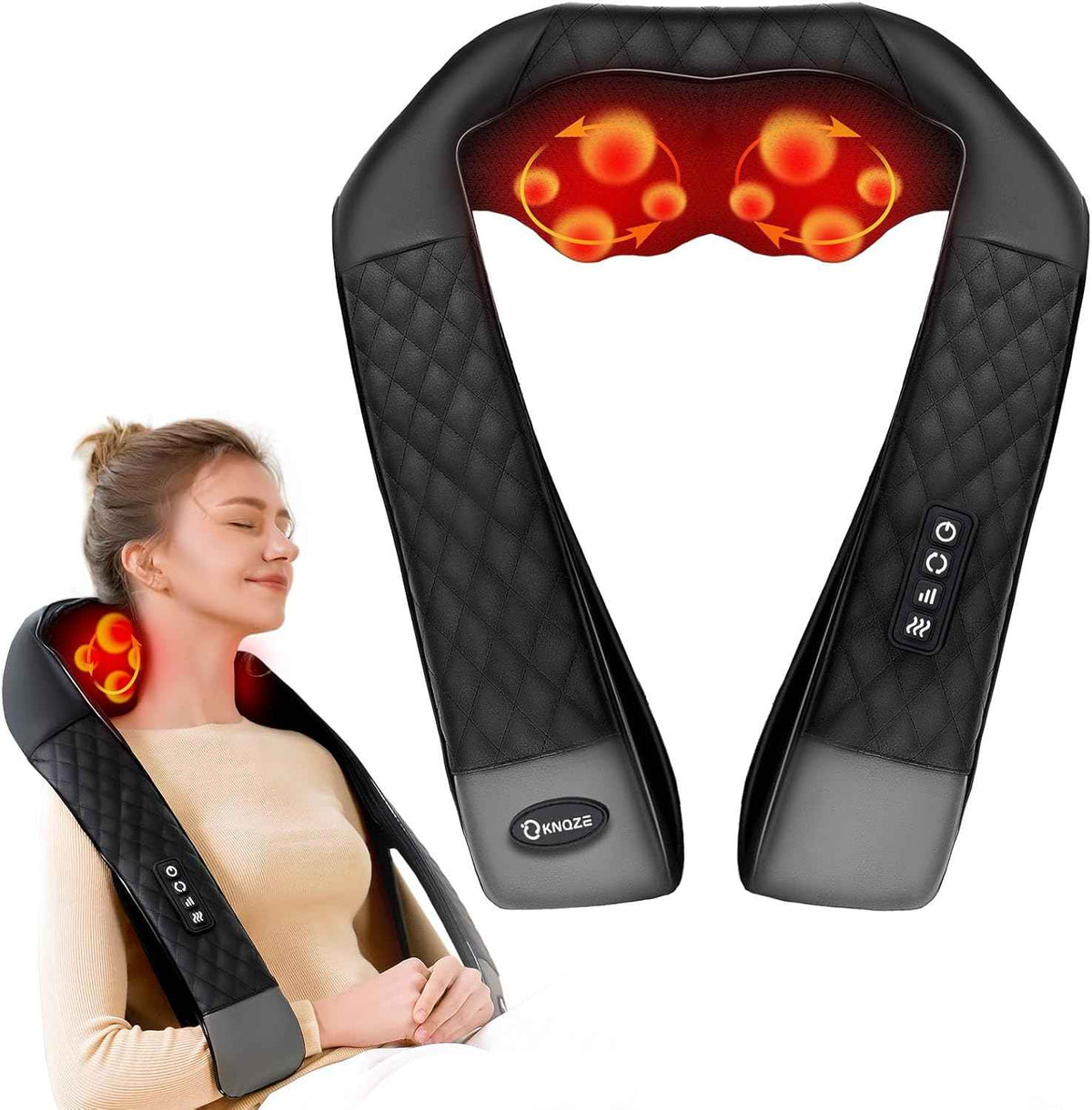 Shiatsu Neck and Back Massager with Heat, Neck and Shoulder Massager, 4D Deep Tissue Kneading Massage for Leg, Full Body Muscle Pain Relief, Ergonomic Design, Ideal Gifts for Women Men, Corded Use