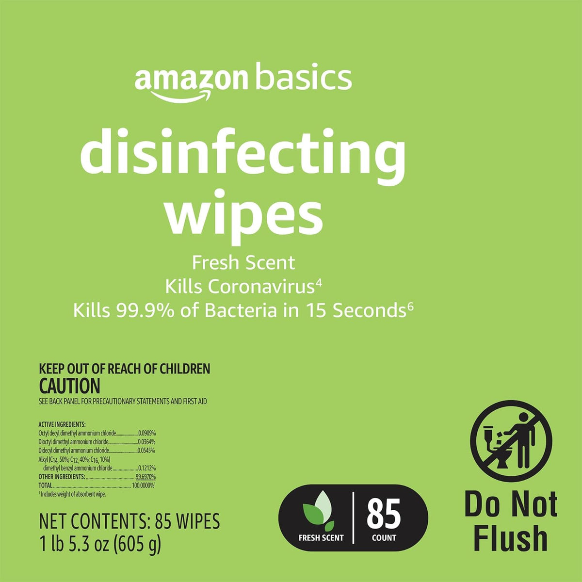 Amazon Basics Disinfecting Wipes, Lemon & Fresh Scent, Sanitizes/Cleans/Disinfects/Deodorizes, 255 Count (2 Packs Lemon, 1 Pack Fresh Scent)