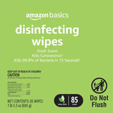 Amazon Basics Disinfecting Wipes, Lemon & Fresh Scent, Sanitizes/Cleans/Disinfects/Deodorizes, 255 Count (2 Packs Lemon, 1 Pack Fresh Scent)