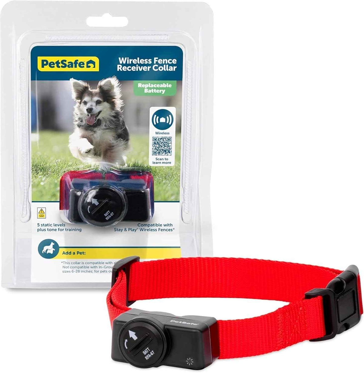PetSafe Wireless Pet Containment System Receiver Collar - Battery-Operated & Waterproof - Adjustable Receiver Collar with 5 Correction Levels - for Dogs 5lb+