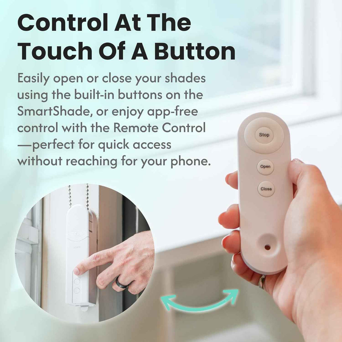 Aura Roller Smart Shade Driver, Remote Control & WiFi Dongle | Automate Existing Blinds | Beaded Window Shade Compatible Up to 4x5ft | Rechargeable Battery | Set Schedules | Hands Free Voice Control