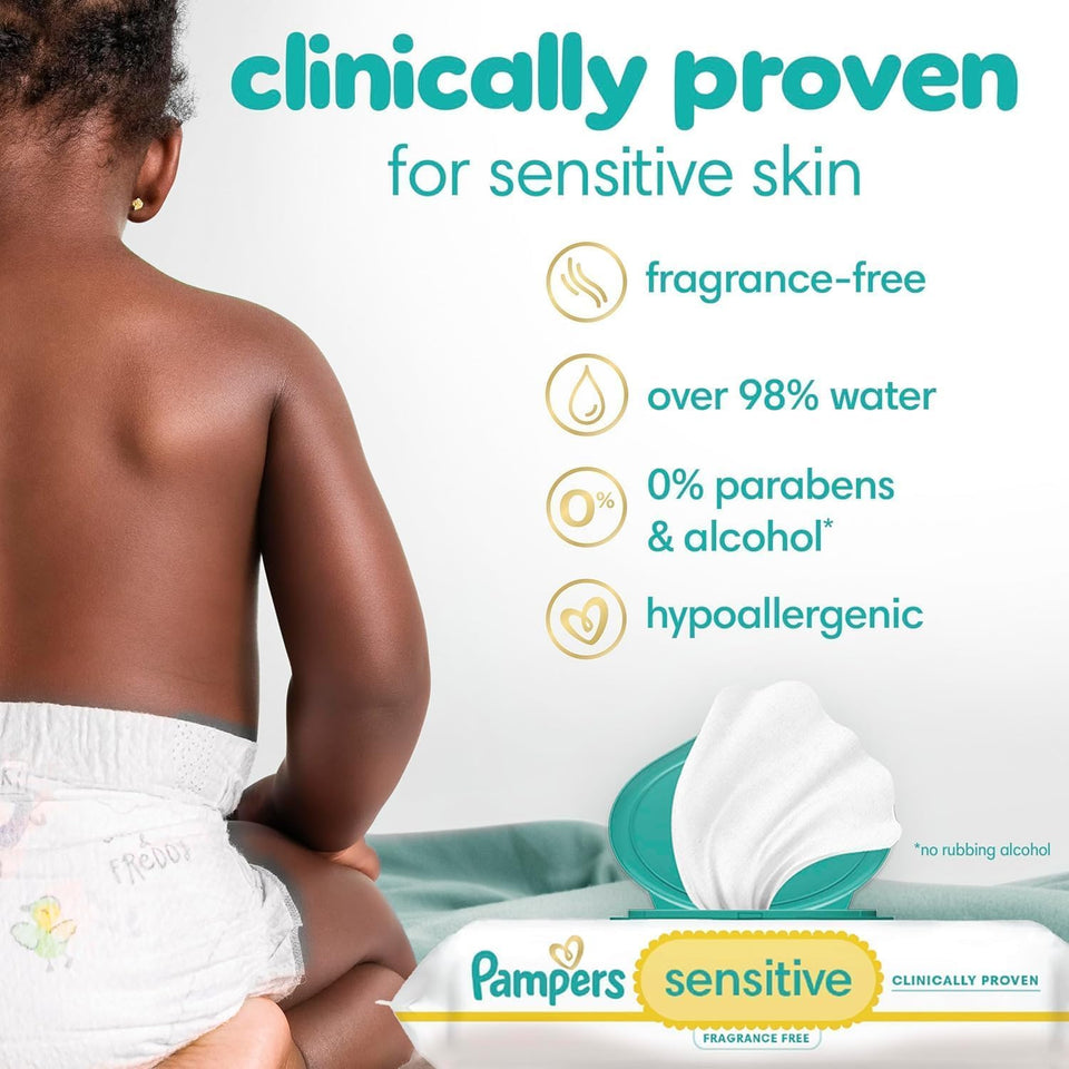 Sensitive Baby Wipes Bulk Pack – 1008 Count Water-Based Unscented Fragrance-Free Wet Wipes with Flip-Top Dispenser for Delicate Skin Support