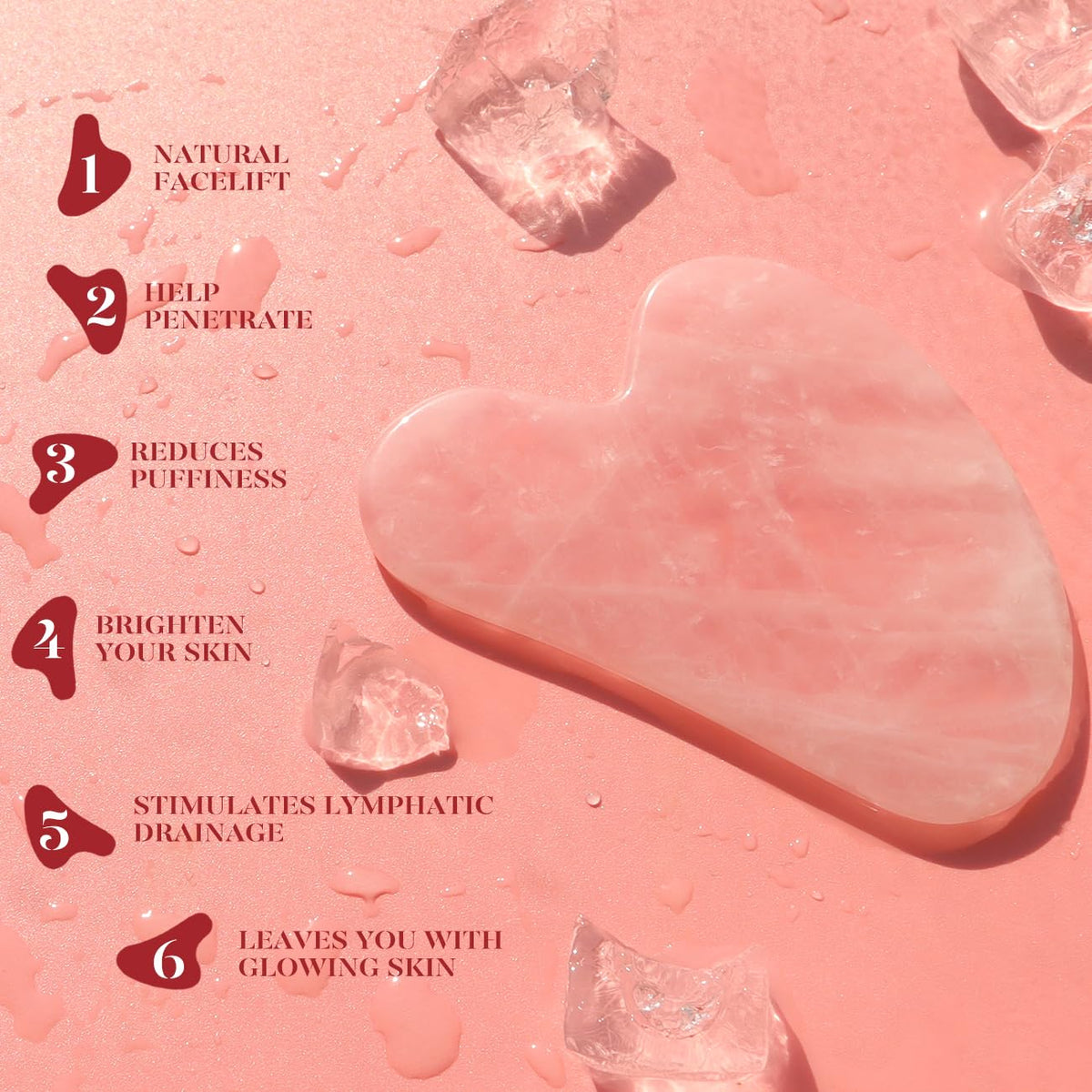 BAIMEI IcyMe rose quartz jade roller and gua sha for radiant skin, redness reducing self-care tools for men and women