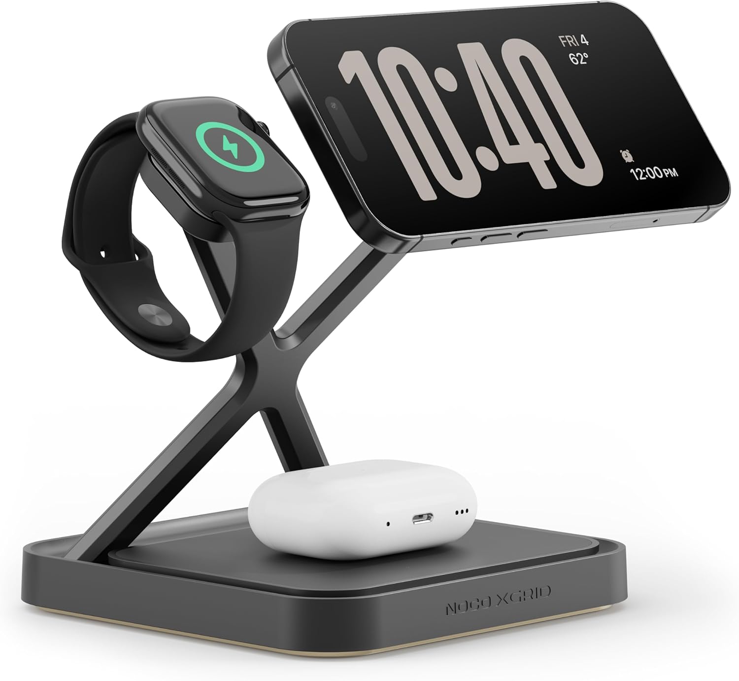 NOCO XGrid XDS3: 3-in-1 Wireless Charging Stand – Charging Station for iPhone, Apple Watch, and AirPods – MagSafe Compatible, Qi2 Certified – Includes 45W USB-C Wall Charger and 6.5-Foot USB-C Cable