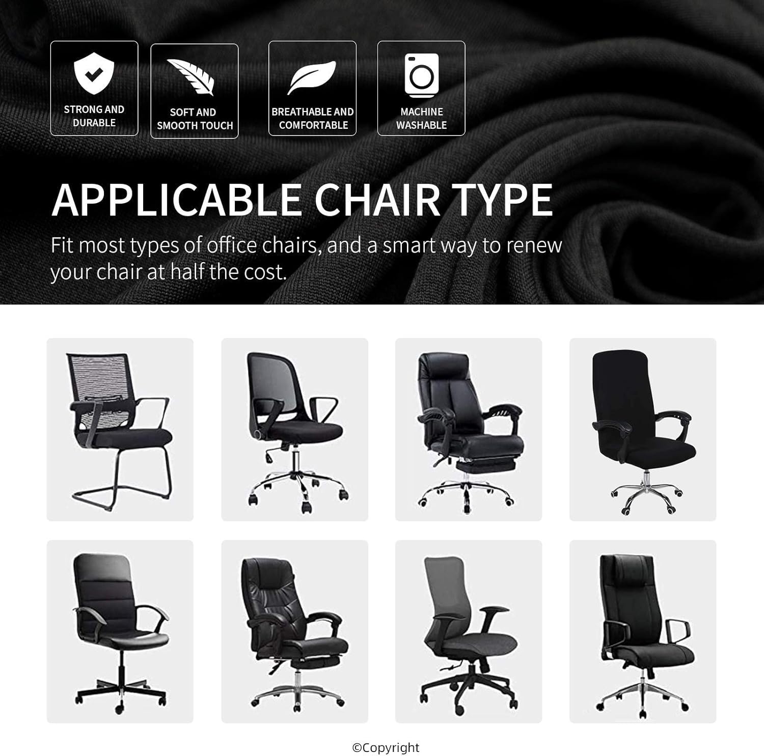 Water Resistant Stretch Computer Office Chair Cover with Durable Zipper Universal Washable Removable Spandex Rotating Boss Chair Slipcovers Anti-dust Soft Desk Chair Seat Protector for Dogs Cats Pets