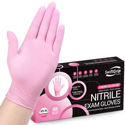 Pink Nitrile Gloves, 3-mil, Industrial Gloves Disposable Latex Free, for Cleaning & Esthetician, Rubber Powder-Free, 100-ct Box (Medium)