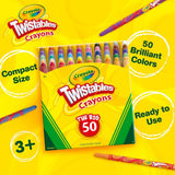 Crayola Mini Twistables Crayons for Kids (50ct), Essential Easter Basket Stuffers, No Peel Crayons for Coloring Books, Gift for Toddlers & Kids, Arts & Crafts Supplies, 3+