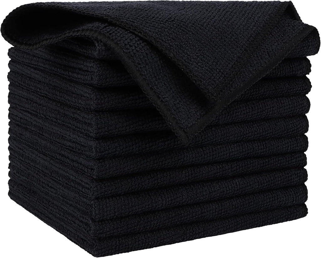 AIDEA Microfiber Cleaning Cloth 10PK, Black, 12x12, Microfiber Towels for Cars, Houses, and Kitchens
