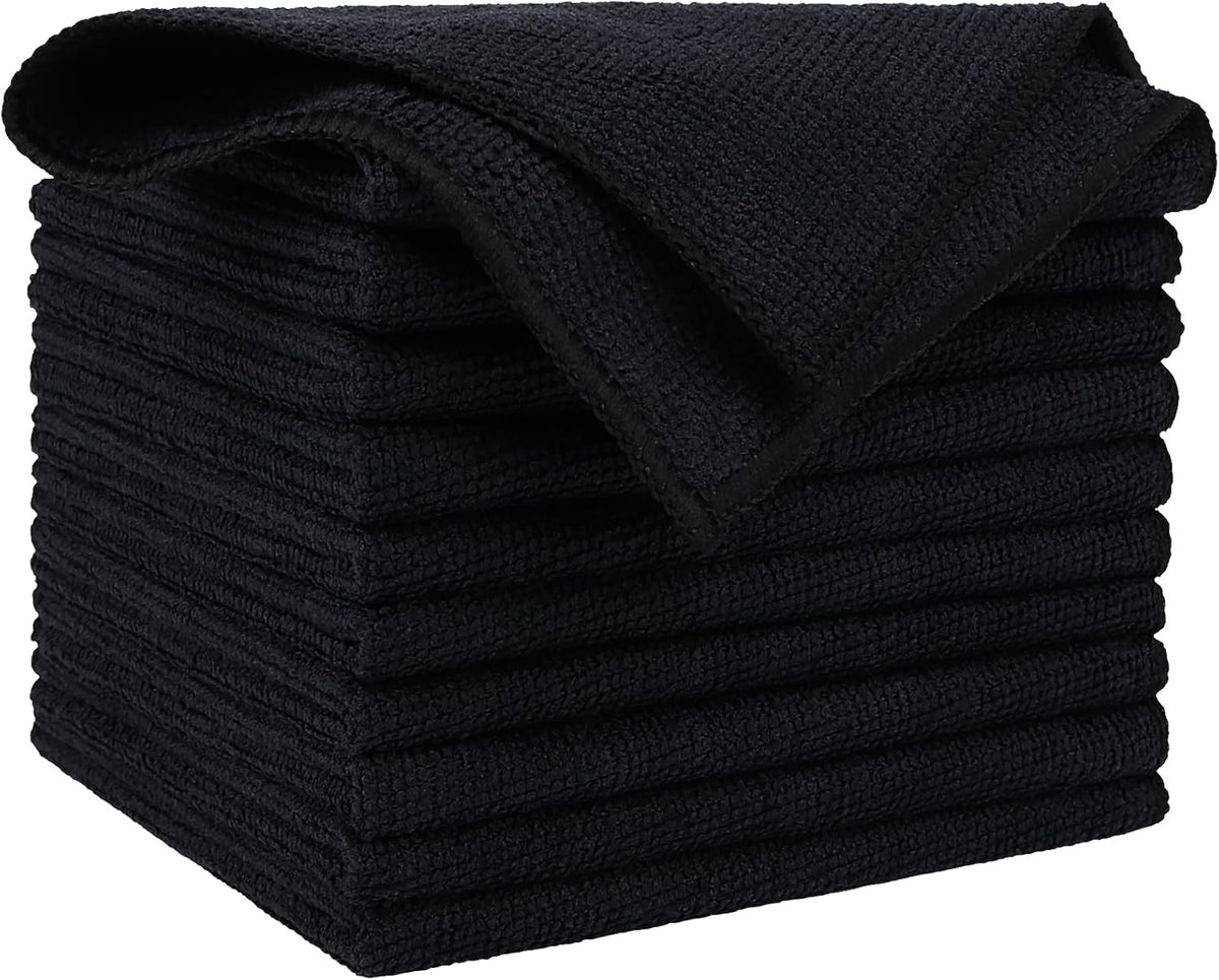 AIDEA Microfiber Cleaning Cloth 10PK, Black, 12x12, Microfiber Towels for Cars, Houses, and Kitchens