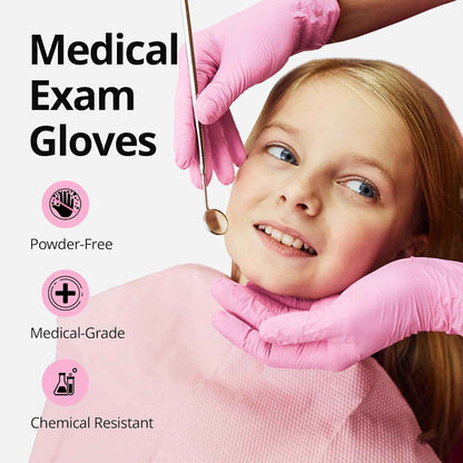 Pink Nitrile Gloves, 3-mil, Industrial Gloves Disposable Latex Free, for Cleaning & Esthetician, Rubber Powder-Free, 100-ct Box (Medium)