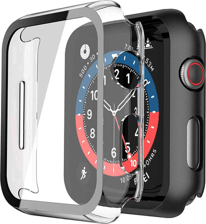 Misxi 2 Pack Tempered Glass Case Compatible for Apple Watch Series 11 (2025) Series 10 46mm, Screen Protector Cover for iWatch, Black