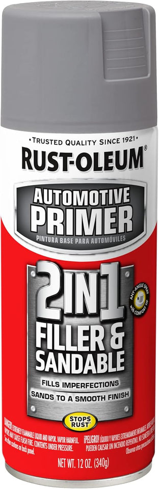 Rust-Oleum 260510 Stops Rust Automotive 2-in-1 Filler & Sandable Primer Spray, 12 oz, Gray