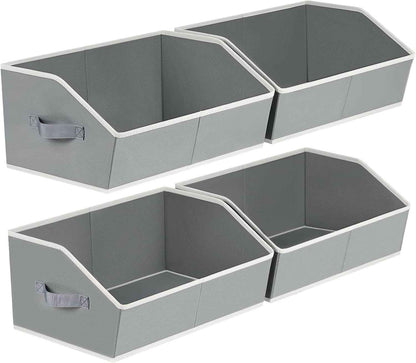 Closet Organizers Bins 6 Packs - Large Closet Shelf Organizer with Handles, Fabric Trapezoid Storage Bins, Collapsible Storage Cubes for Clothes, Towels, Light Gray