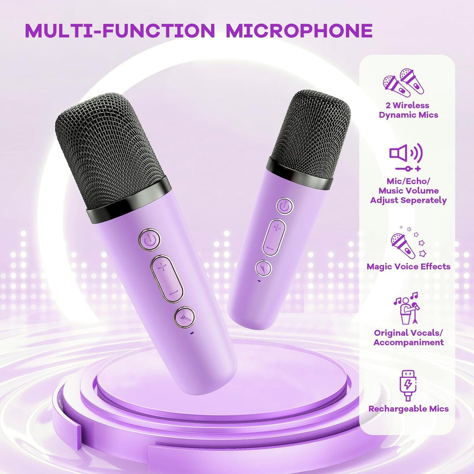 YLL Karaoke Machine for Kids, Portable Mini Speaker with 2 Wireless Microphones, TOP Kids Gifts for Girls Ages 3, 4, 5, 6, 7, 8, 9, 10+ Years Old, 4-12th Birthday Singing Present Toy Party (PLrple)