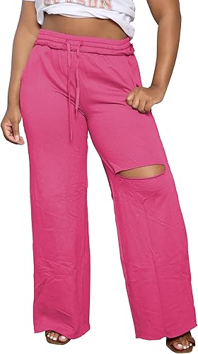 PINSV Wide Leg Pants for Women Drawstring Baggy Casual Sweatpants
