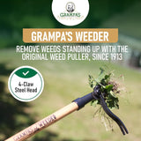 Grampa's Weeder - The Original Stand Up Weed PLller Tool with Long Handle - Made with Real Bamboo & 4-Claw Steel Head Design - Easily Remove Weeds Without Bending, PLlling, or Kneeling.