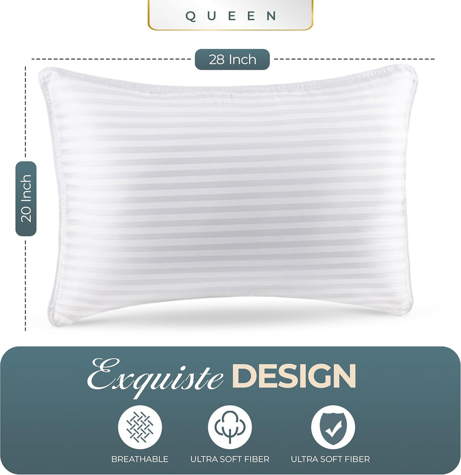 Utopia Bedding Bed Pillows for Sleeping Queen Size (White), Set of 2, Down Alternative Pillow for Sleeping, Cooling Hotel Quality Pillow Set for Back, Stomach or Side Sleepers