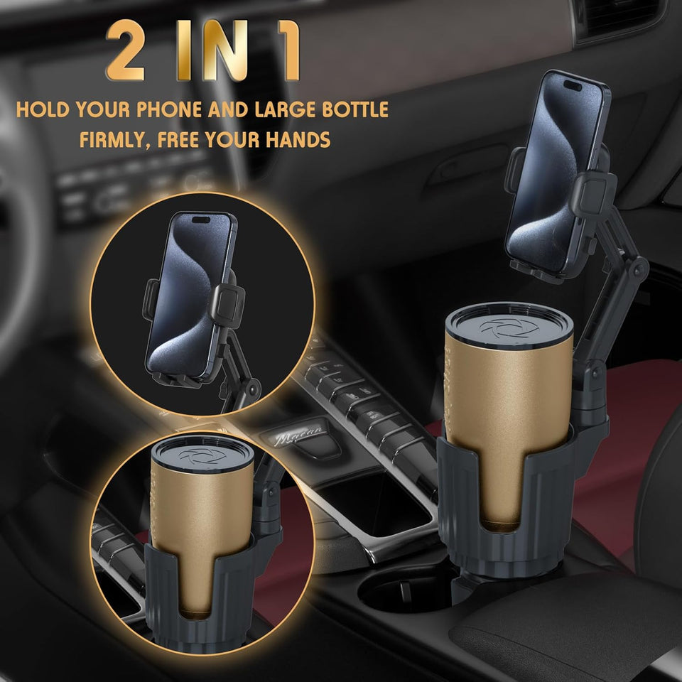 Phone Holders for Your Car, 2 in 1 Universal Cup Holder Expander Adjustable Base with Phone Mount, Long Arm with 360å¡Rotation Cup Holder Phones Mount for Car Compatible with All Smartphones - PureLivingMart