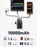 INIU Portable Charger, Ultra Slim 45W Fast Charging with Attached USB C Cable, Flight-Safe 10000mAh PD Power Bank Battery Pack, Travel Essential Phone Powerbank for iPhone 17 16 Samsung S25 Google etc